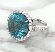 Load image into Gallery viewer, 20.05ct Round Tourmaline Ring with Diamond Halo in 18K White Gold