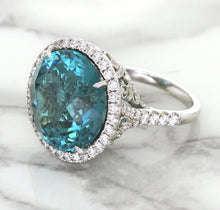 Load image into Gallery viewer, 20.05ct Round Tourmaline Ring with Diamond Halo in 18K White Gold