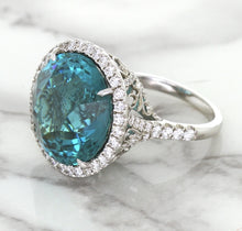 Load image into Gallery viewer, 20.05ct Round Tourmaline Ring with Diamond Halo in 18K White Gold