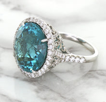 Load image into Gallery viewer, 20.05ct Round Tourmaline Ring with Diamond Halo in 18K White Gold