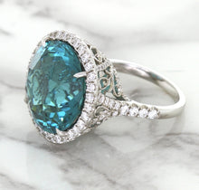 Load image into Gallery viewer, 20.05ct Round Tourmaline Ring with Diamond Halo in 18K White Gold