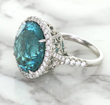Load image into Gallery viewer, 20.05ct Round Tourmaline Ring with Diamond Halo in 18K White Gold
