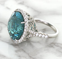 Load image into Gallery viewer, 20.05ct Round Tourmaline Ring with Diamond Halo in 18K White Gold