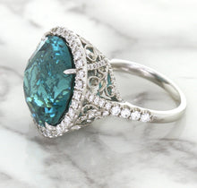 Load image into Gallery viewer, 20.05ct Round Tourmaline Ring with Diamond Halo in 18K White Gold