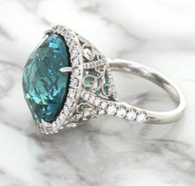 Load image into Gallery viewer, 20.05ct Round Tourmaline Ring with Diamond Halo in 18K White Gold