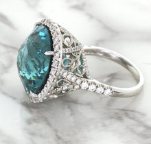 Load image into Gallery viewer, 20.05ct Round Tourmaline Ring with Diamond Halo in 18K White Gold