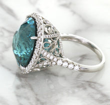 Load image into Gallery viewer, 20.05ct Round Tourmaline Ring with Diamond Halo in 18K White Gold