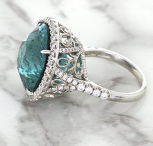 Load image into Gallery viewer, 20.05ct Round Tourmaline Ring with Diamond Halo in 18K White Gold
