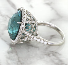 Load image into Gallery viewer, 20.05ct Round Tourmaline Ring with Diamond Halo in 18K White Gold