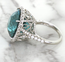Load image into Gallery viewer, 20.05ct Round Tourmaline Ring with Diamond Halo in 18K White Gold