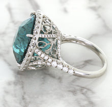 Load image into Gallery viewer, 20.05ct Round Tourmaline Ring with Diamond Halo in 18K White Gold