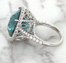 Load image into Gallery viewer, 20.05ct Round Tourmaline Ring with Diamond Halo in 18K White Gold