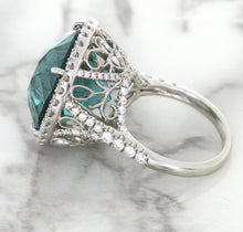 Load image into Gallery viewer, 20.05ct Round Tourmaline Ring with Diamond Halo in 18K White Gold
