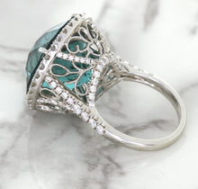 Load image into Gallery viewer, 20.05ct Round Tourmaline Ring with Diamond Halo in 18K White Gold
