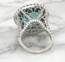 Load image into Gallery viewer, 20.05ct Round Tourmaline Ring with Diamond Halo in 18K White Gold