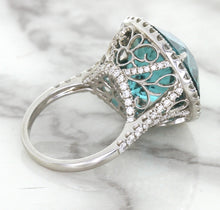 Load image into Gallery viewer, 20.05ct Round Tourmaline Ring with Diamond Halo in 18K White Gold