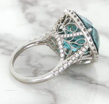 Load image into Gallery viewer, 20.05ct Round Tourmaline Ring with Diamond Halo in 18K White Gold