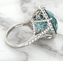 Load image into Gallery viewer, 20.05ct Round Tourmaline Ring with Diamond Halo in 18K White Gold