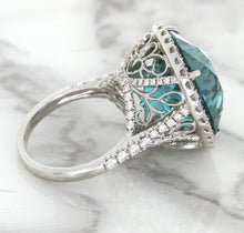 Load image into Gallery viewer, 20.05ct Round Tourmaline Ring with Diamond Halo in 18K White Gold
