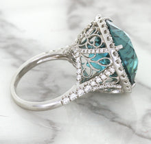 Load image into Gallery viewer, 20.05ct Round Tourmaline Ring with Diamond Halo in 18K White Gold