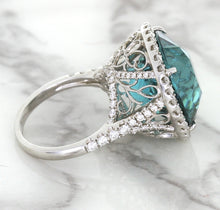 Load image into Gallery viewer, 20.05ct Round Tourmaline Ring with Diamond Halo in 18K White Gold