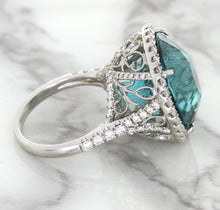 Load image into Gallery viewer, 20.05ct Round Tourmaline Ring with Diamond Halo in 18K White Gold