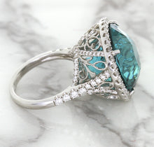 Load image into Gallery viewer, 20.05ct Round Tourmaline Ring with Diamond Halo in 18K White Gold