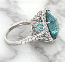 Load image into Gallery viewer, 20.05ct Round Tourmaline Ring with Diamond Halo in 18K White Gold