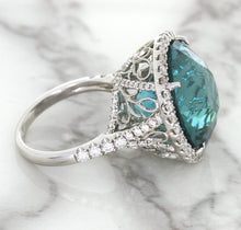 Load image into Gallery viewer, 20.05ct Round Tourmaline Ring with Diamond Halo in 18K White Gold