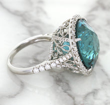 Load image into Gallery viewer, 20.05ct Round Tourmaline Ring with Diamond Halo in 18K White Gold