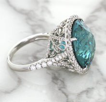 Load image into Gallery viewer, 20.05ct Round Tourmaline Ring with Diamond Halo in 18K White Gold