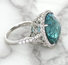 Load image into Gallery viewer, 20.05ct Round Tourmaline Ring with Diamond Halo in 18K White Gold