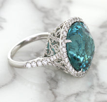Load image into Gallery viewer, 20.05ct Round Tourmaline Ring with Diamond Halo in 18K White Gold