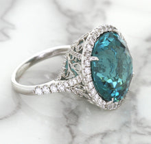 Load image into Gallery viewer, 20.05ct Round Tourmaline Ring with Diamond Halo in 18K White Gold
