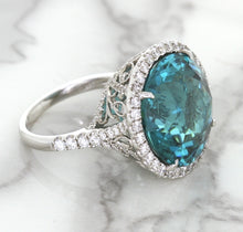 Load image into Gallery viewer, 20.05ct Round Tourmaline Ring with Diamond Halo in 18K White Gold