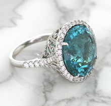 Load image into Gallery viewer, 20.05ct Round Tourmaline Ring with Diamond Halo in 18K White Gold