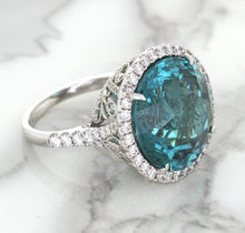 Load image into Gallery viewer, 20.05ct Round Tourmaline Ring with Diamond Halo in 18K White Gold