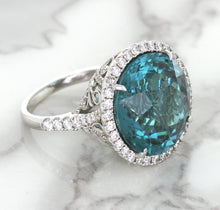 Load image into Gallery viewer, 20.05ct Round Tourmaline Ring with Diamond Halo in 18K White Gold