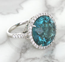 Load image into Gallery viewer, 20.05ct Round Tourmaline Ring with Diamond Halo in 18K White Gold