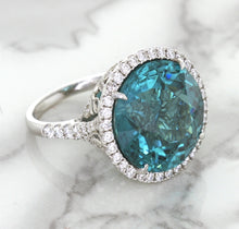 Load image into Gallery viewer, 20.05ct Round Tourmaline Ring with Diamond Halo in 18K White Gold