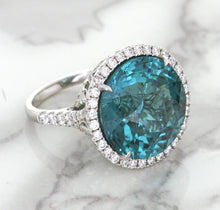 Load image into Gallery viewer, 20.05ct Round Tourmaline Ring with Diamond Halo in 18K White Gold