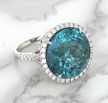 Load image into Gallery viewer, 20.05ct Round Tourmaline Ring with Diamond Halo in 18K White Gold