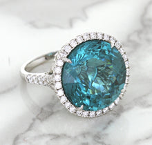 Load image into Gallery viewer, 20.05ct Round Tourmaline Ring with Diamond Halo in 18K White Gold