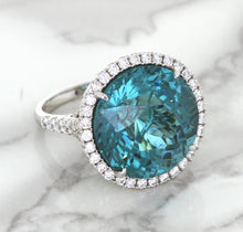 Load image into Gallery viewer, 20.05ct Round Tourmaline Ring with Diamond Halo in 18K White Gold