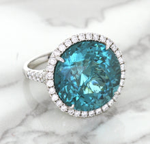 Load image into Gallery viewer, 20.05ct Round Tourmaline Ring with Diamond Halo in 18K White Gold