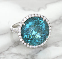 Load image into Gallery viewer, 20.05ct Round Tourmaline Ring with Diamond Halo in 18K White Gold