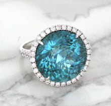 Load image into Gallery viewer, 20.05ct Round Tourmaline Ring with Diamond Halo in 18K White Gold