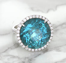 Load image into Gallery viewer, 20.05ct Round Tourmaline Ring with Diamond Halo in 18K White Gold
