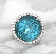 Load image into Gallery viewer, 20.05ct Round Tourmaline Ring with Diamond Halo in 18K White Gold