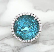 Load image into Gallery viewer, 20.05ct Round Tourmaline Ring with Diamond Halo in 18K White Gold